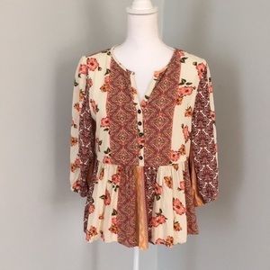 Blue Rain print peasant blouse